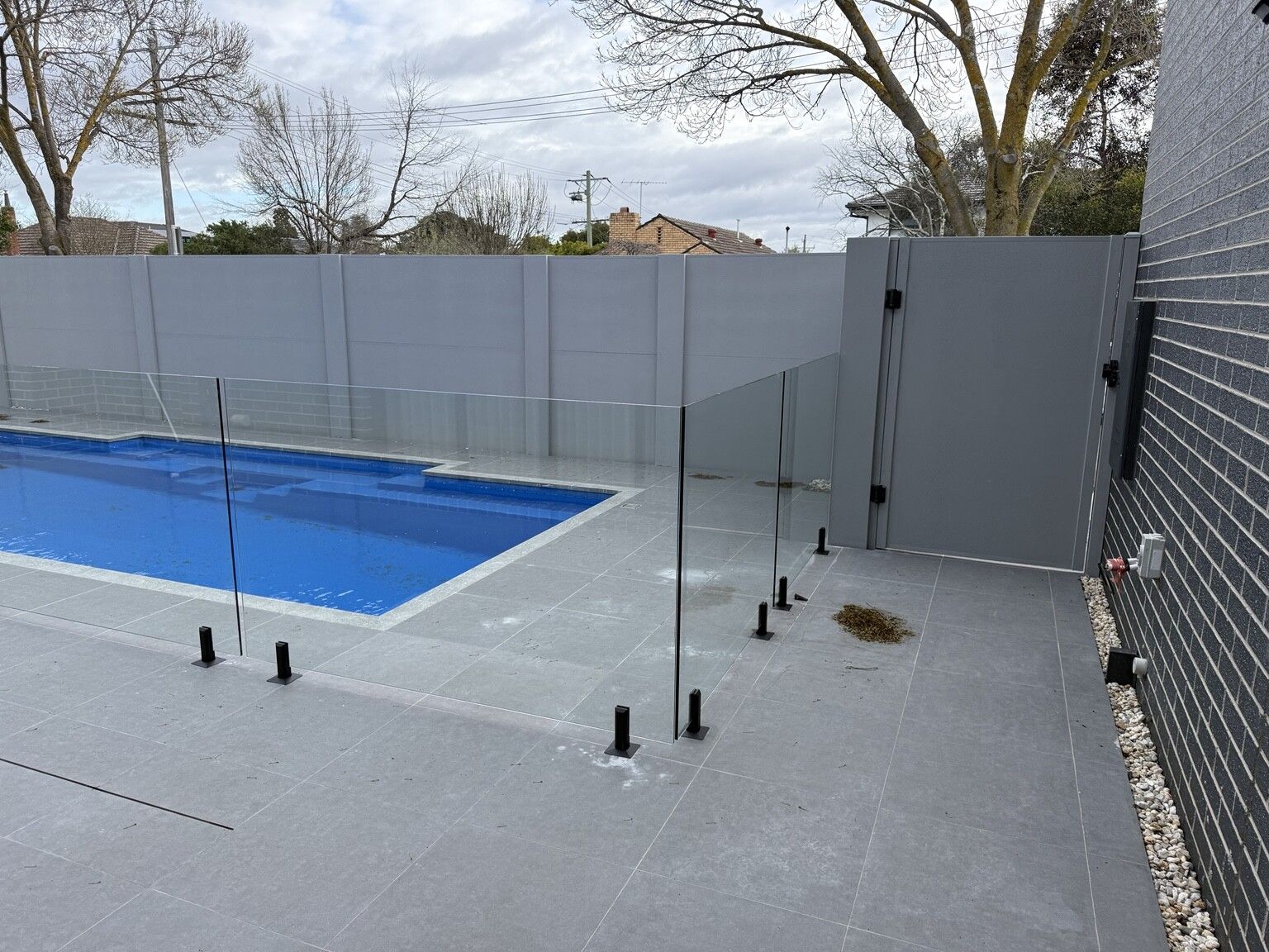 Ashburton pool project: VogueWall with 1200 mm blade fencing, pedestrian gates, sliding-gate package. Photo 2 of 6.