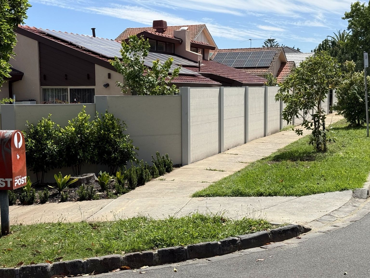 Camberwell project: EstateWall with automated driveway swing gates, matching pedestrian gate, lighting to every second post. Photo 9 of 10.